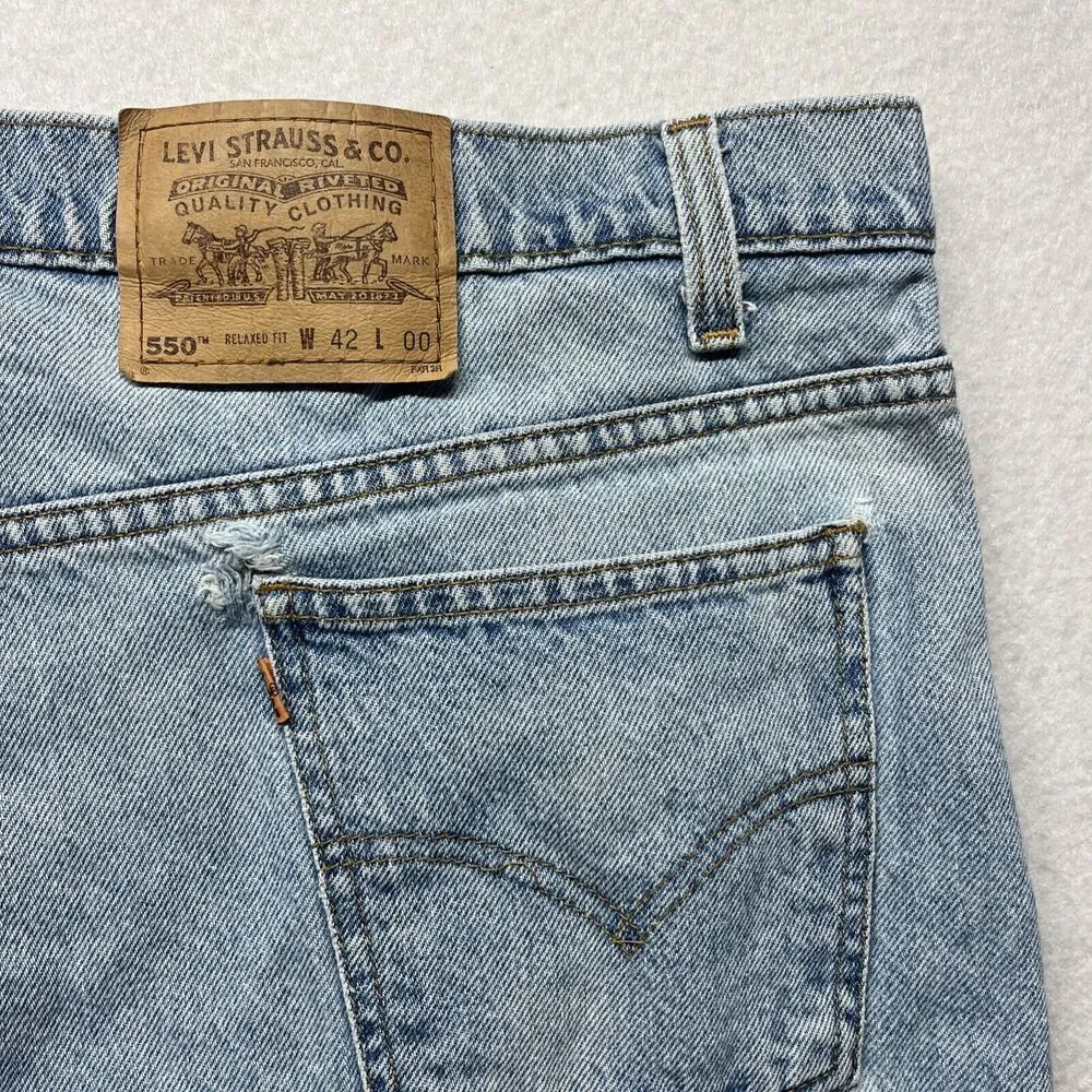 VTG 90s Levis 550 Relaxed Denim Jean Shorts Jorts Size 42 Orange Tab Baggy Loose